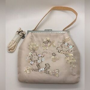 Valerie Stevens Vtg Wedding ivory Beaded Sequin Flowers Clutch Purse